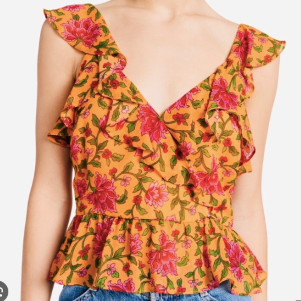 Veronica Beard Randa Ruffle Floral Silk Top Size 6 NWOT